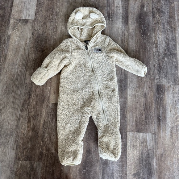 The North Face Cream Soft and Cozy Sherpa Onesie Suit with “Ears” Hoodie - 6-12M - Picture 1 of 7